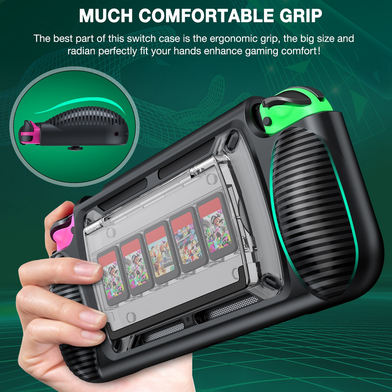 Védőburkolat Nintendo Switch Case Shell konzolhoz esésálló ütésálló védőtok 7 játékkártya tárolóhellyel