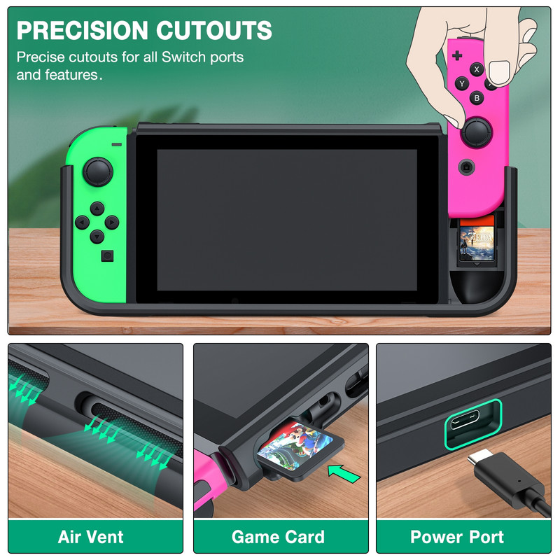 Védőburkolat Nintendo Switch Case Shell konzolhoz esésálló ütésálló védőtok 7 játékkártya tárolóhellyel