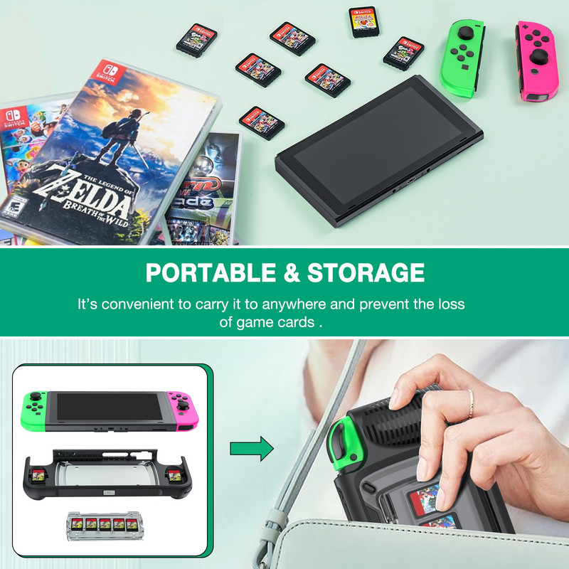 Védőburkolat Nintendo Switch Case Shell konzolhoz esésálló ütésálló védőtok 7 játékkártya tárolóhellyel