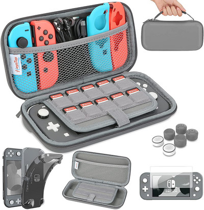 HEYSTOP Συμβατό με θήκη μεταφοράς Switch Lite, θήκη Switch Lite με προστατευτική θήκη μαλακής TPU Παιχνίδια Κάρτα 6 Καπέλα λαβής αντίχειρα