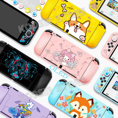 Nintend Switch OLED Neslīdošs, glīts pop multfilmas Anime mīkstais futrālis SWITCHOLED Kawaii ādas aizsargapvalks + 4 Joycon silikona vāciņš