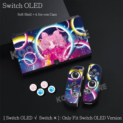 Nintend Switch OLED Anti-alunecare Cute Pop Cartoon Anime Husă moale SWITCHOLED Kawaii Skin Carcasă de protecție + 4 Huse din silicon Joycon