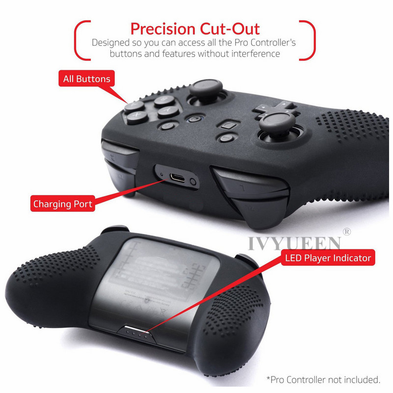IVYUEEN Husă de piele din silicon anti-alunecare pentru Nintendo Switch NS Pro Carcasă de protecție Capace Stick analogice pentru Nintendo Switch
