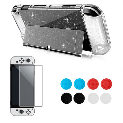 10 az 1-ben NS OLED Kiegészítő készlet kemény PC-borítós tok Joypad ház Shell képernyővédő fólia analóg kupakkal Nintendo Switch OLED-hez