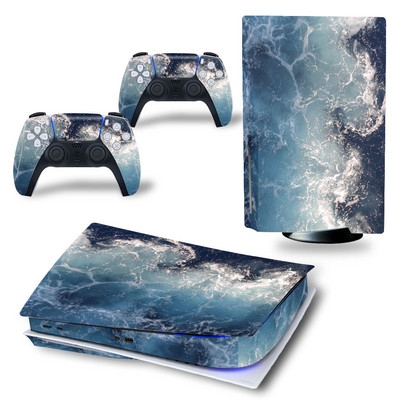 GAMEGENIXX PS5 Standard Disc Skin Sticker Waves Protective Decal Подвижен капак за конзола PS5 и 2 контролера