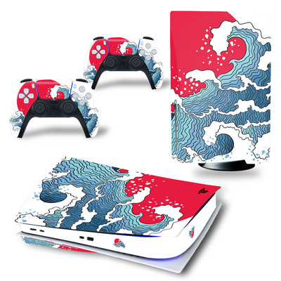 GAMEGENIXX PS5 Standard Disc Skin Sticker Waves Protective Decal Uklonjivi poklopac za PS5 konzolu i 2 kontrolera