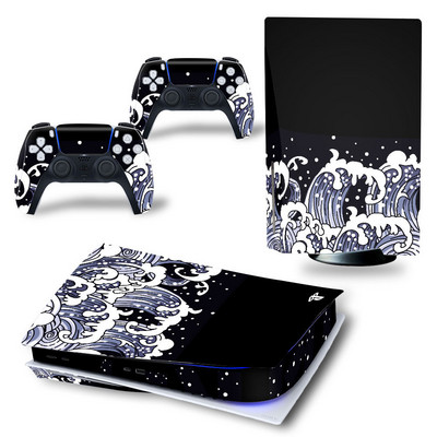 GAMEGENIXX PS5 Standard Disc Skin Sticker Waves Protective Decal Uklonjivi poklopac za PS5 konzolu i 2 kontrolera