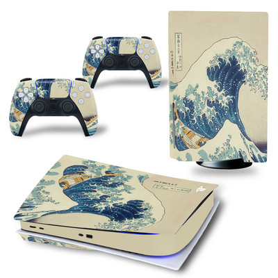 GAMEGENIXX PS5 Standard Disc Skin Sticker Waves Protective Decal Uklonjivi poklopac za PS5 konzolu i 2 kontrolera