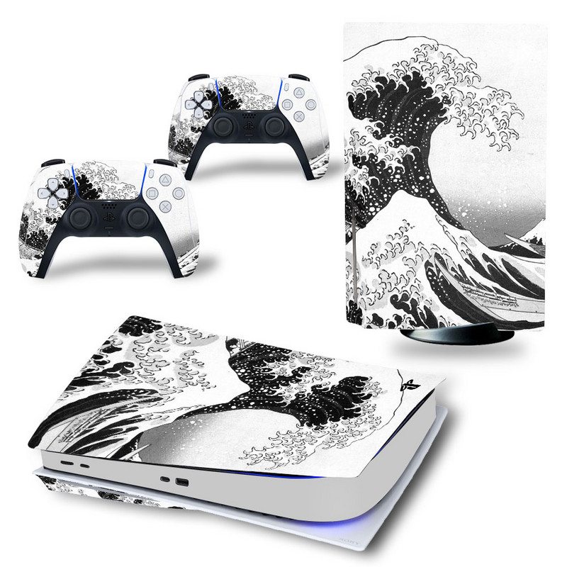 GAMEGENIXX PS5 Standard Disc Skin Sticker Waves Protective Decal Uklonjivi poklopac za PS5 konzolu i 2 kontrolera
