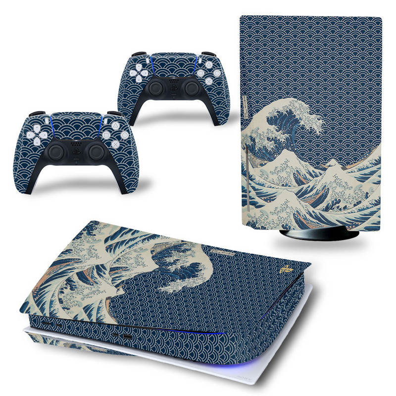 GAMEGENIXX PS5 Standard Disc Skin Sticker Waves Protective Decal Uklonjivi poklopac za PS5 konzolu i 2 kontrolera