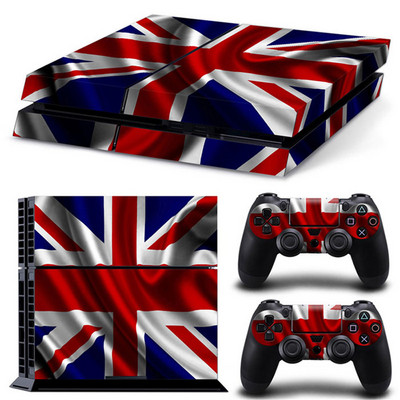 Apvienotās Karalistes ASV karoga jauna dizaina kontroliera vinila apvalka uzlīme priekš PS4 Decal Skin Cover PS4 konsolei + 2gab kontroliera aizsardzības apvalki