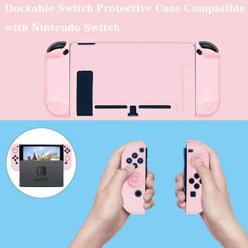 Ροζ κάλυμμα προστατευτικής θήκης με δυνατότητα σύνδεσης για χειριστήρια Nintendo Switch Joy-Con Προστατευτικό οθόνης από γυαλί και 4 λαβές αντίχειρα