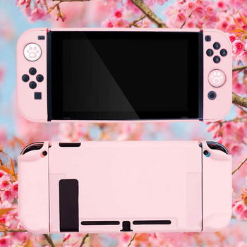 Ροζ κάλυμμα προστατευτικής θήκης με δυνατότητα σύνδεσης για χειριστήρια Nintendo Switch Joy-Con Προστατευτικό οθόνης από γυαλί και 4 λαβές αντίχειρα