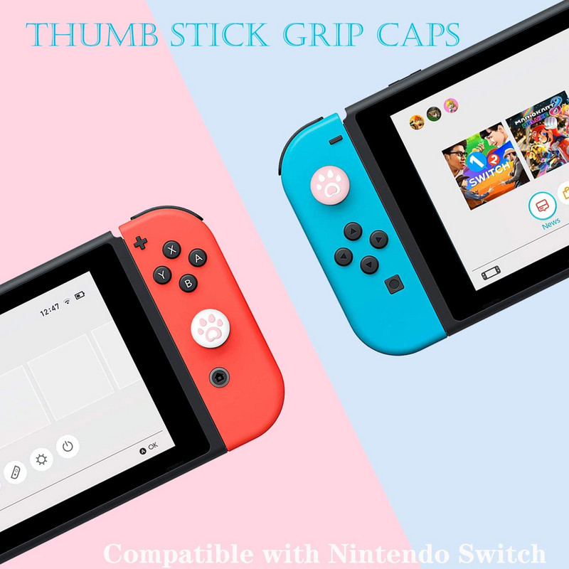 Ružičasta zaštitna maska koja se može priključiti za Nintendo Switch Joy-Con kontrolere Staklena zaštita za zaslon i 4 ručke za palac