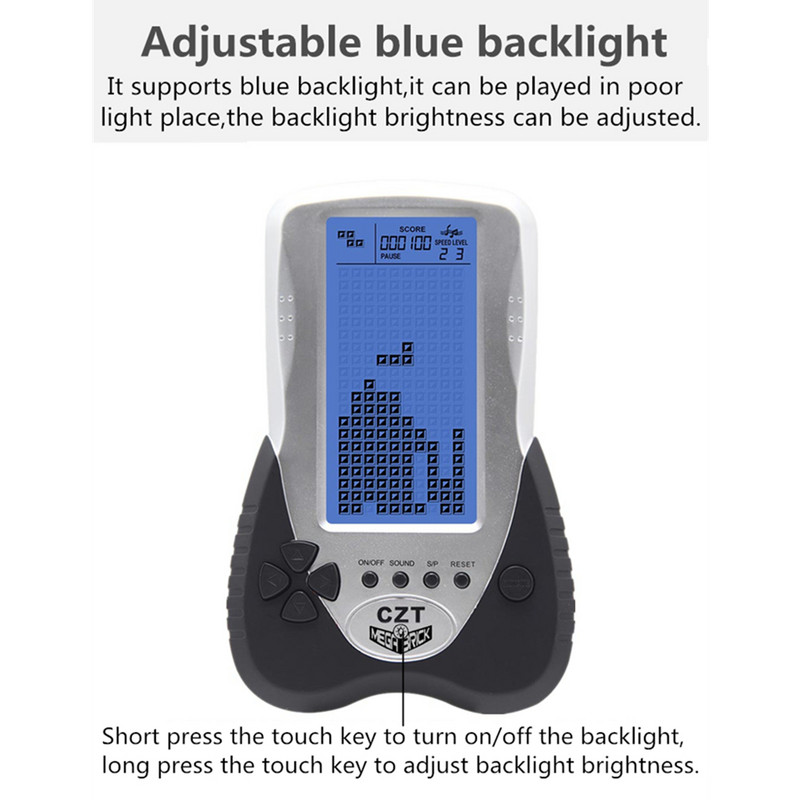 Nauja CZT atnaujinta versija, didelė mėlyna foninio apšvietimo plyta žaidimų konsolėje gyvatės žaidimas, įmontuota 23 žaidimų ličio baterija (pridedama)