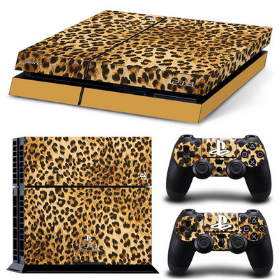 „Leopard Print“ pritaikytas PS4 vinilo apvalkalo konsolės dangtelio lipdukas su 2 valdikliais žaidimų pulto lipdukas, skirtas „Sony PS4“