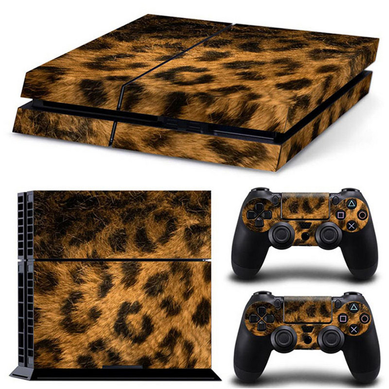 „Leopard Print“ pritaikytas PS4 vinilo apvalkalo konsolės dangtelio lipdukas su 2 valdikliais žaidimų pulto lipdukas, skirtas „Sony PS4“
