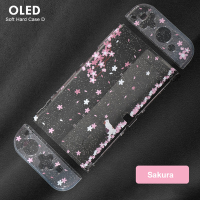 Sakura Glitter Crystal aizsargvāciņš Nintend Switch OLED JoyCons Shell TPU + PC Cover Dock Case Switch OLED konsolei