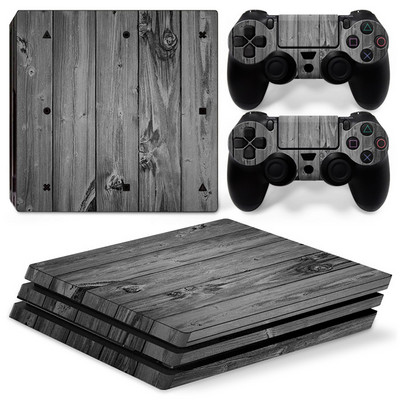 Autocolant pentru piele GAMEGENIXX, husă de înveliș de vinil din boabe de lemn Set complet pentru consola PS4 Pro și 2 controlere