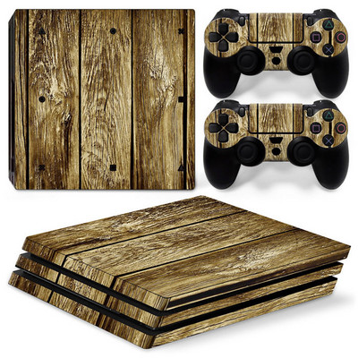 Autocolant pentru piele GAMEGENIXX, husă de înveliș de vinil din boabe de lemn Set complet pentru consola PS4 Pro și 2 controlere