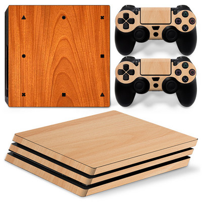 Autocolant pentru piele GAMEGENIXX, husă de înveliș de vinil din boabe de lemn Set complet pentru consola PS4 Pro și 2 controlere