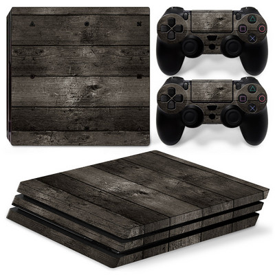 Autocolant pentru piele GAMEGENIXX, husă de înveliș de vinil din boabe de lemn Set complet pentru consola PS4 Pro și 2 controlere