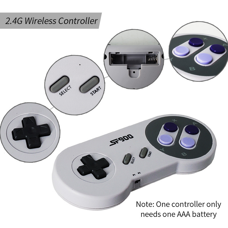 16-bitni Super Game Stick HD kompatibilan s 900+ igara za SFC/SNES Retro konzola za videoigre dvostruka bežična retro konzola za videoigre