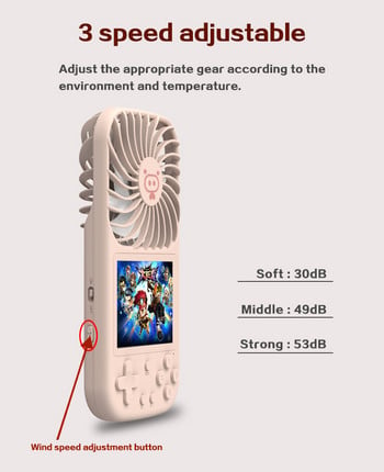 Мини вентилатор 2,8 инча джобна ретро ръчна игрова конзола преносим 500 в 1 игри плейър домашен офис охладител за въздух на открито забавни игри
