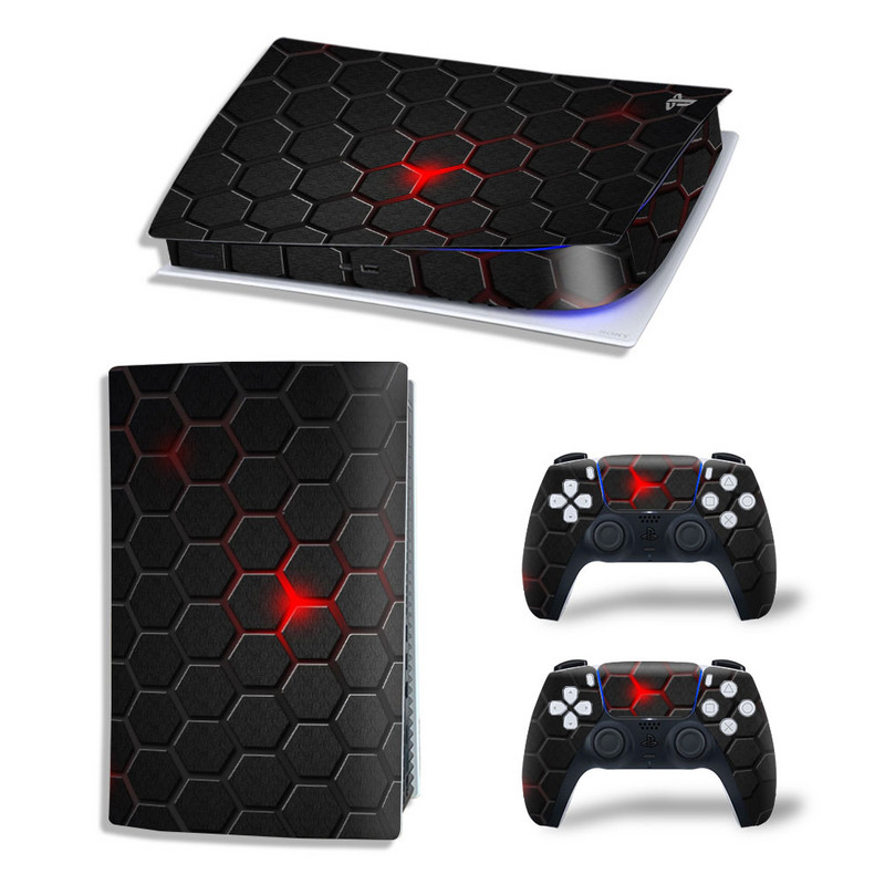 PS5 Digital Edition konzolhoz és 2 vezérlőhöz Skin Sticker Geometric Lattice Protective Decal Cover teljes készlet