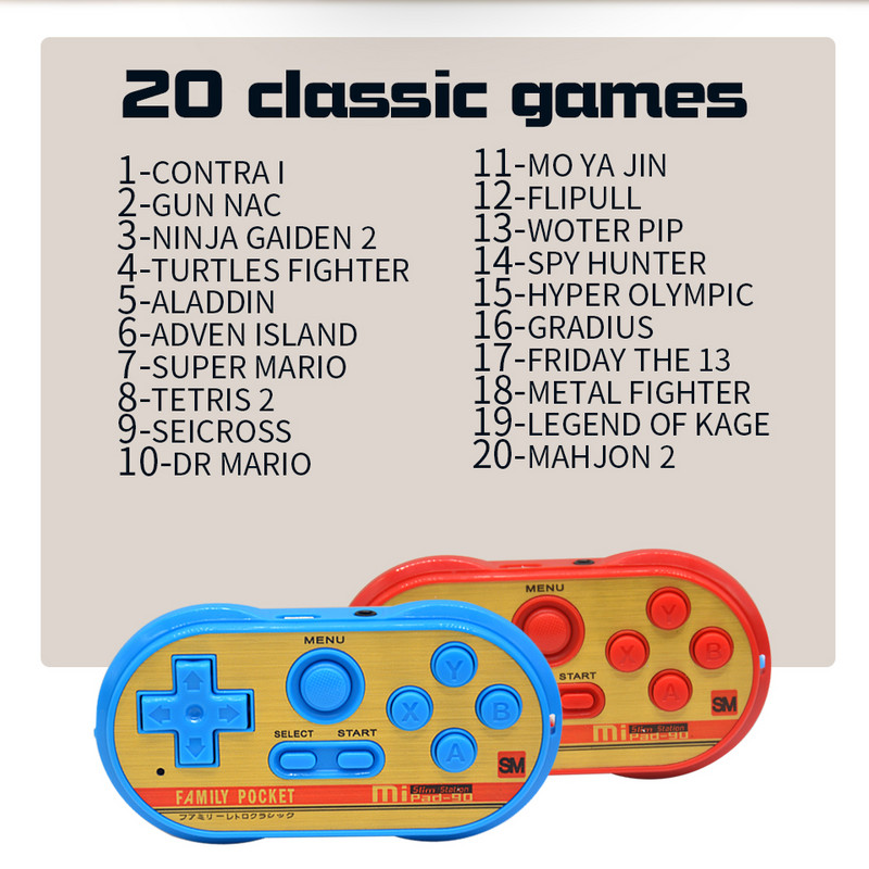 MINI USB TV Consolă de jocuri video Mini Retro Consolă de jocuri portabilă pentru copii 20 de jocuri clasice încorporate Ieșire AV