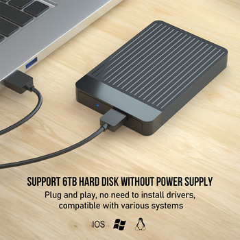 Εξωτερική θήκη HD 2,5 ιντσών 2,5 Θήκη σκληρού δίσκου SSD Περίβλημα εξωτερικής θήκης σκληρού δίσκου 6Gbps για 6TB SATA σε USB 3.0 Προσαρμογέας θήκης σκληρού δίσκου