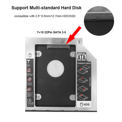 Μονάδα σκληρού δίσκου Προσαρμογέας 9,5 mm 12,7 mm από αλουμίνιο 2ος δεύτερος σκληρός δίσκος Caddy SATA 3.0 για 2,5 ιντσών SSD DVD CD-ROM