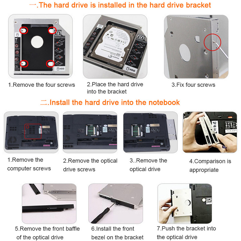 Univerzalni aluminijski 2. HDD Caddy 9.5 12.7 mm SATA 3.0 Kutija za tvrdi disk Optibay kućište 2.5" SSD kućište za prijenosno računalo DVD-ROM
