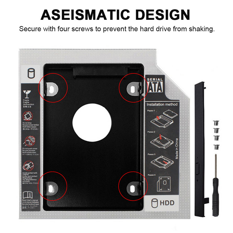 Univerzalni aluminijski 2. HDD Caddy 9.5 12.7 mm SATA 3.0 Kutija za tvrdi disk Optibay kućište 2.5" SSD kućište za prijenosno računalo DVD-ROM