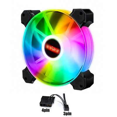 12cm Rgb 5v Pwm 3+4pin Вентилатор на кутията Тих PC радиатор CPU охладител ARGB синхронизация с вентилатори на дънната платка Безшумен охлаждащ вентилатор Цветни светлини