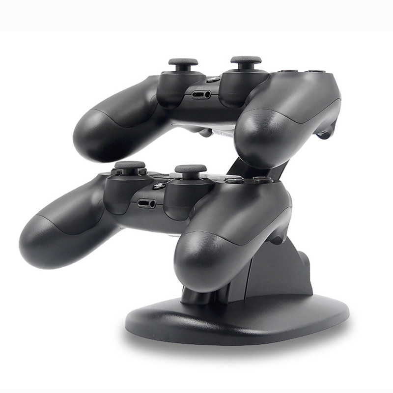 Divkāršs USB ps 4 uzlādes statīva statīvs, PS4 kontroliera lādētāja dokstacijas gaismas diode Sony Playstation 4 PS4 / PS4 Pro plānajam kontrolierim