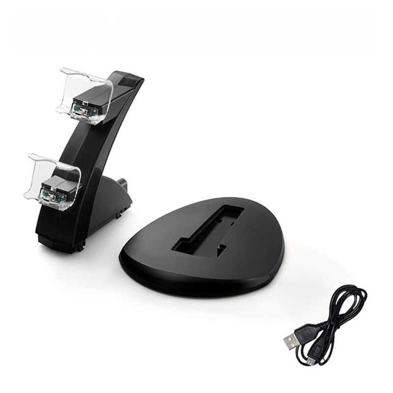 Divkāršs USB ps 4 uzlādes statīva statīvs, PS4 kontroliera lādētāja dokstacijas gaismas diode Sony Playstation 4 PS4 / PS4 Pro plānajam kontrolierim