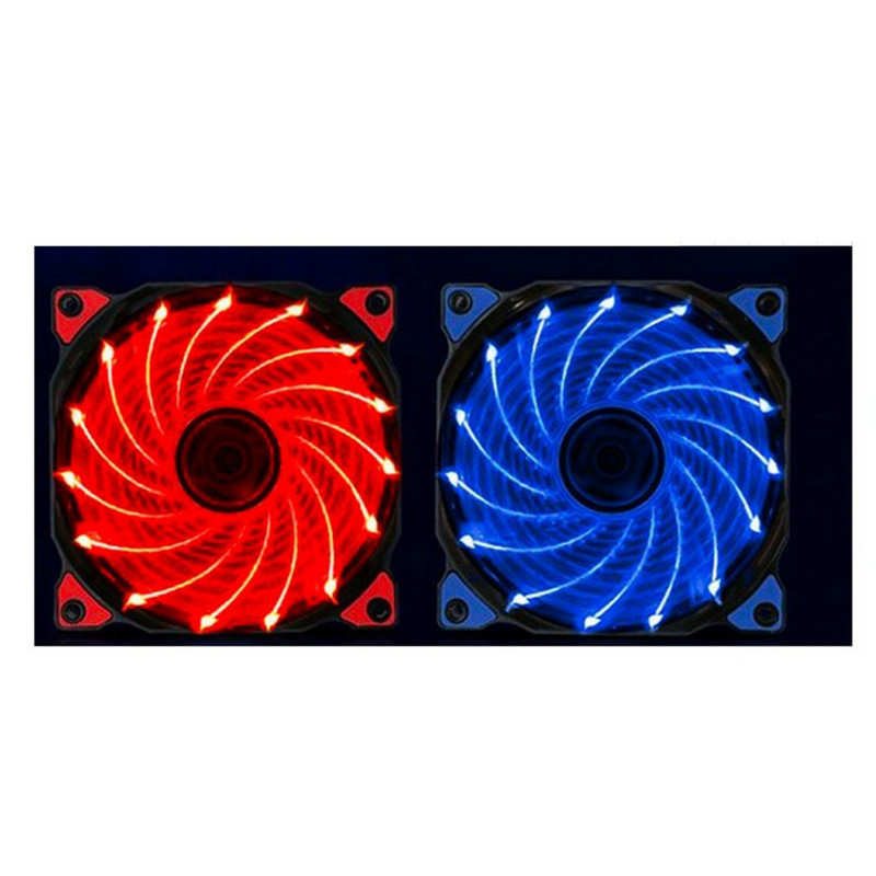 120 mm zila/zaļa efektīva siltuma izkliede Zems trokšņa līmenis Vēss un kluss 15 zils/zaļš/sarkans LED galddatora datora korpusa dzesēšanas ventilators