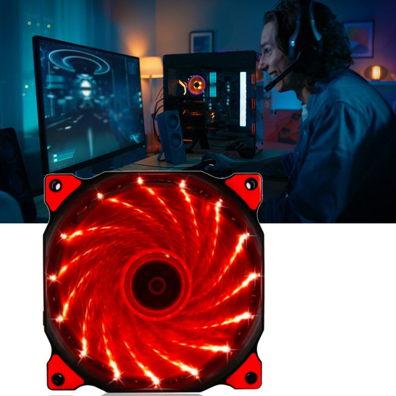 120 mm zila/zaļa efektīva siltuma izkliede Zems trokšņa līmenis Vēss un kluss 15 zils/zaļš/sarkans LED galddatora datora korpusa dzesēšanas ventilators