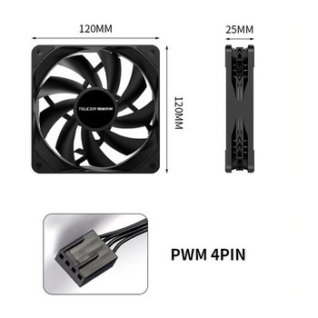 TEUCER 120mm вентилатор 12V Компютър CPU Cooler Fan 4-wire 4pin PWM Голям въздушен обем Безшумен охлаждащ вентилатор