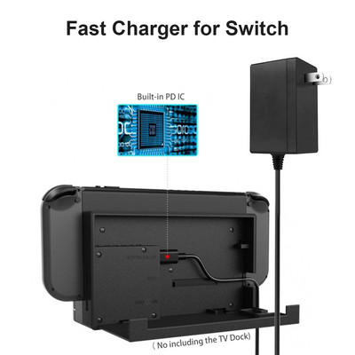 Adapter töltő Nintendo Switch töltőhöz Gyors töltés Nintend Switch Lite dokkolóhoz/vezérlőhöz Támogatás TV mód töltő EU/US