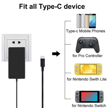 Игрова конзола EU US Plug Adapter Зарядно устройство за Nintendo Switch NS Wall Travel Домашно зареждане USB Type C захранване