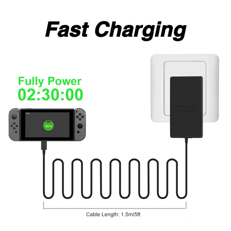 EU/US kintamosios srovės adapterio įkroviklis, skirtas Nintend Switch OLED 15V 2,6A Kelionių namų įkrovimas C tipo USB maitinimo šaltinis, skirtas Nintend Switch