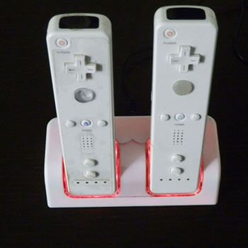 Зареждаща станция Докинг станция с двойно зарядно устройство за Wii Дистанционно управление Контролер с дръжка за игри с LED индикатор USB кабел за зареждане 95AF