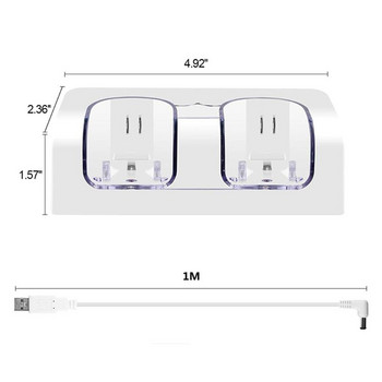 Σταθμός φόρτισης Διπλή βάση φόρτισης για τηλεχειριστήριο Wii Χειριστήριο παιχνιδιών με ένδειξη LED Καλώδιο φόρτισης USB 95AF