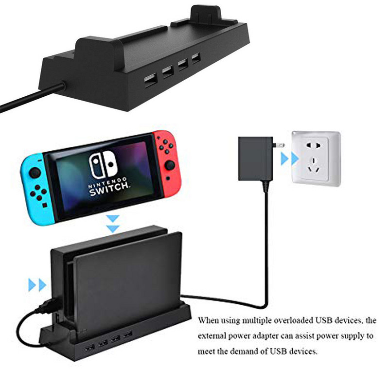 5V / 2A USB 2.0 Hub Transmission Base Dock 4 USB priključka Eksterni razdjelnik Adapter za proširenje Stalak za Nintendo Switch igraću konzolu