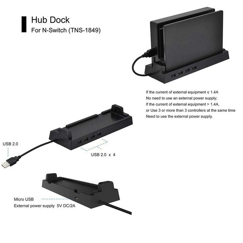 5V / 2A USB 2.0 Hub Transmission Base Dock 4 USB priključka Eksterni razdjelnik Adapter za proširenje Stalak za Nintendo Switch igraću konzolu