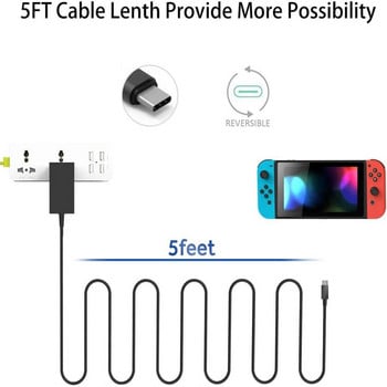 15V 2.6A Switch Charger за Nintendo Switch Power Charger Кабелен адаптер, бързо зарядно устройство за Nintendo Switch/Switch Lite/Switch OLED