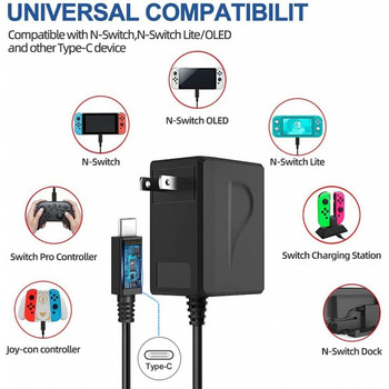 15V 2.6A Switch Charger за Nintendo Switch Power Charger Кабелен адаптер, бързо зарядно устройство за Nintendo Switch/Switch Lite/Switch OLED