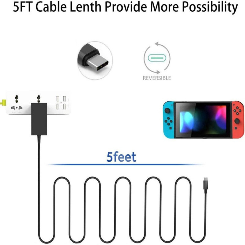 15 V 2,6 A slēdža lādētājs Nintendo Switch barošanas lādētāja kabeļa adapterim, ātrā lādētājs Nintendo slēdzim/slēdžam Lite/Switch OLED